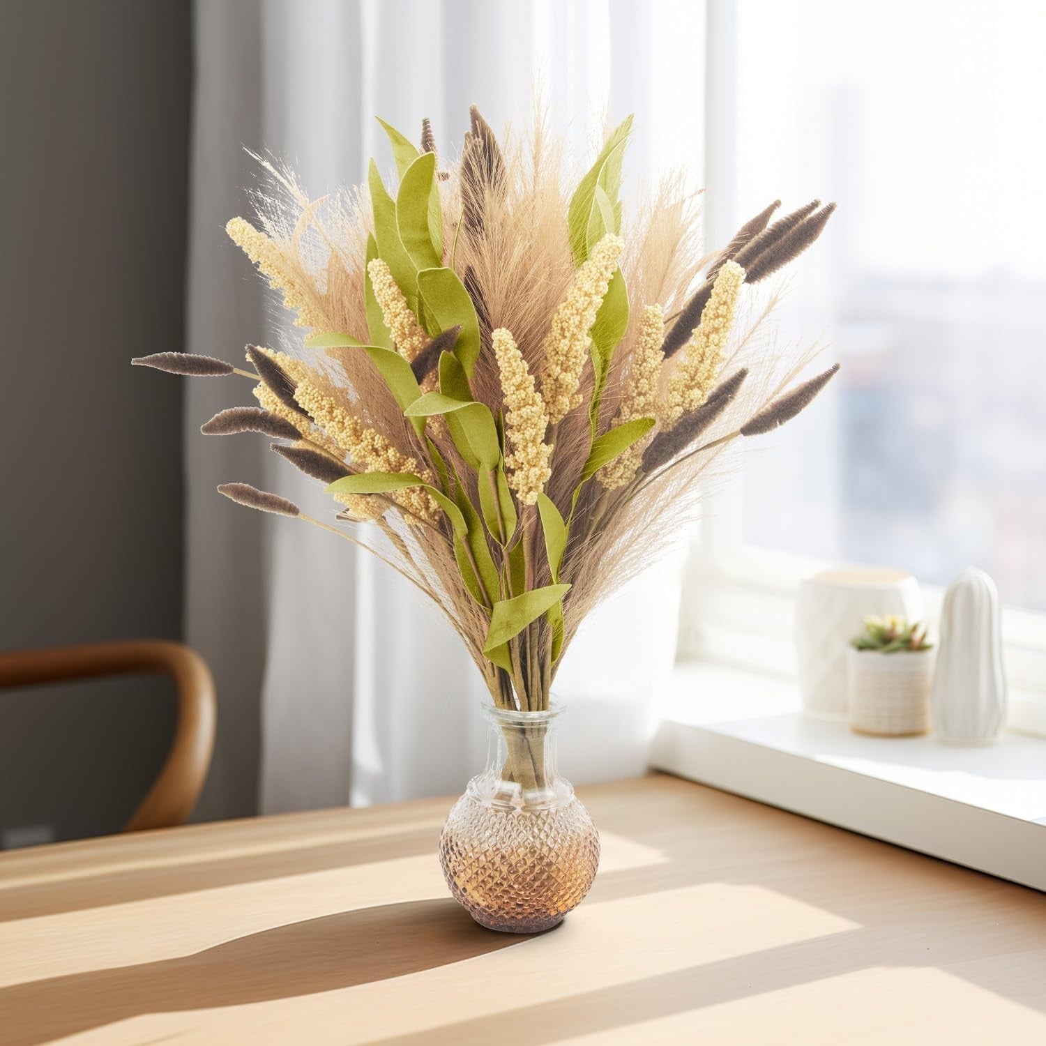 Artificial Fake Flowers for Decoration Faux Pampas Grass 3 Bundle